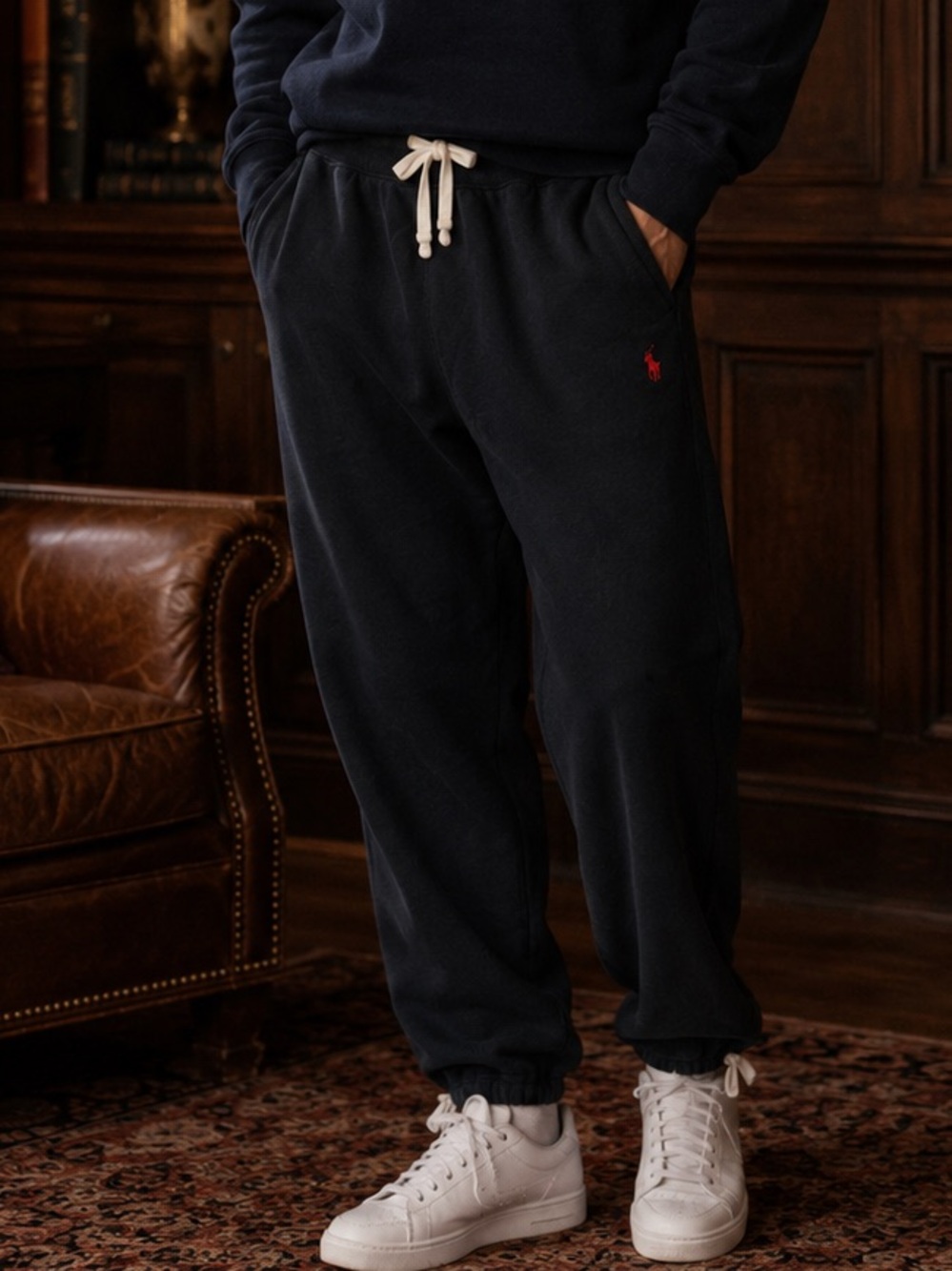 Vintage 90s Polo Ralph Lauren Black Fleece Joggers Red Pony Preppy Athletic